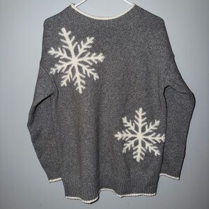 J Jill Gray Snowflake Sweater Womens Small Winter Knit Holiday Cozy Pullover